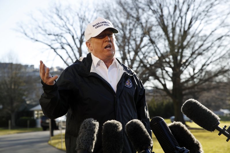 President Donald Trump speaks to the media as he leaves the White House, Thursday Jan. 10, 2019, in Washington, en route for a trip to the border in Texas as the government shutdown continues. (AP Photo/Jacquelyn Martin)

