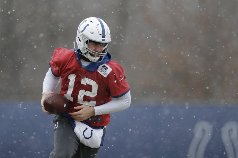 LUCK OF THE DRAW: Colts quarterback Andrew Luck runs a drill during practice at the team's facility on Wednesday in Indianapolis. The Colts will play the Chiefs in Kansas City on Saturday in the AFC divisional round. story.lead_photo.caption