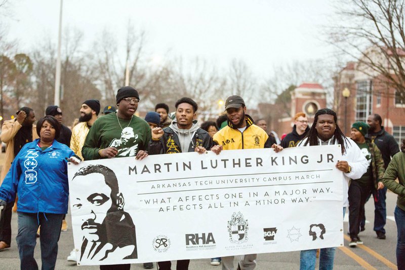 Participants march in the 2018 Martin Luther King Rememberance and Service Project at Arkansas Tech University in Russellville. 