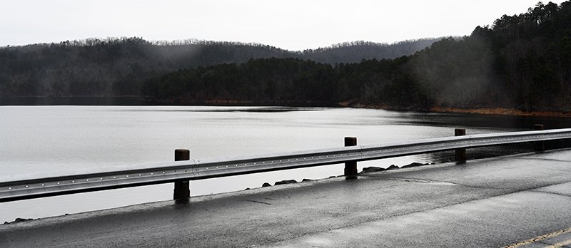 The Sentinel-Record/Grace Brown INTAKE IDENTIFIED: A cove framed by the peninsula seen from the top of Blakely Mountain Dam Friday has been identified as an intake site for the city’s Lake Ouachita project, which will give the city 15 million gallons a day of additional finished water when it comes online in 2022.