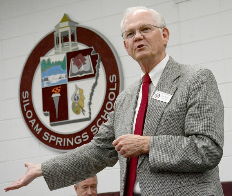 Siloam Springs Herald-Leader/JANELLE JESSEN
Siloam Springs School District Superintendent Ken Ramey, seen here at a September school board meeting, announced Thursday that he will retire at the end of the school calendar year in June. 