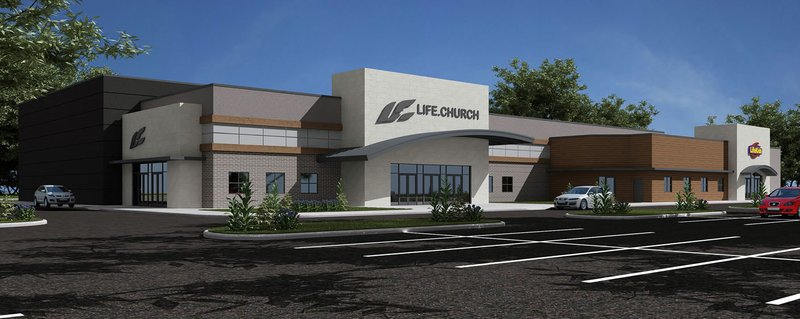 Courtesy image An artist's rendering depicts a new 37,000-square-foot structure soon to be built for Life.Church at 5350 S. 28th St. in Rogers. Based in Edmond, Okla., Life.Church has 30 physical locations in nine states. The Rogers location will be the second in Arkansas after Fort Smith. "What I love most about Life.Church is that it's a place where you can belong and be accepted for who you are," says Rogers pastor Ben Shanahan. "No matter what you look like, where you've been, or what you're going through, I know you'll feel welcome." Information: www.life.church.