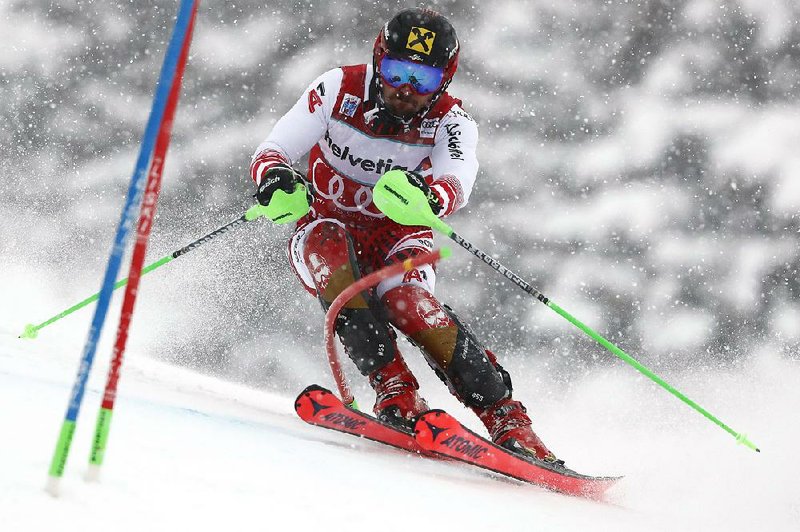 Austria’s Marcel Hirscher won the World Cup slalom race at Adelboden, Switzerland, for the ninth time to set a men’s record on the 52-year circuit for most victories by one skier at a single venue.