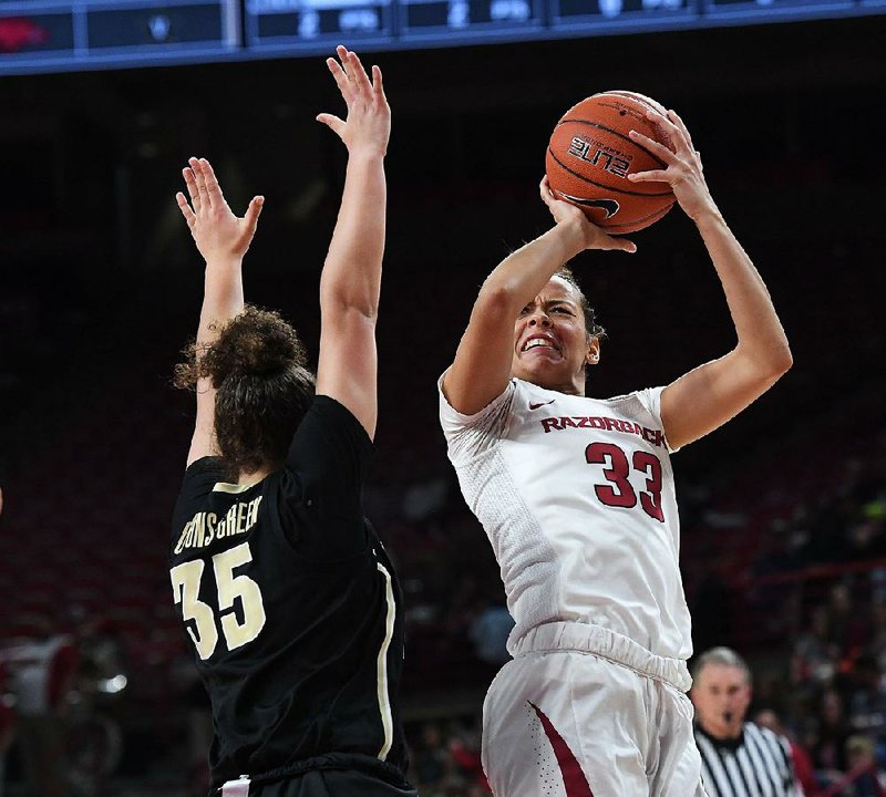 Chelsea Dungee of Arkansas finished with 10 points and 3 rebounds in the Razorbacks’ 83-62 victory over Vanderbilt on Sunday at Walton Arena in Fayetteville.