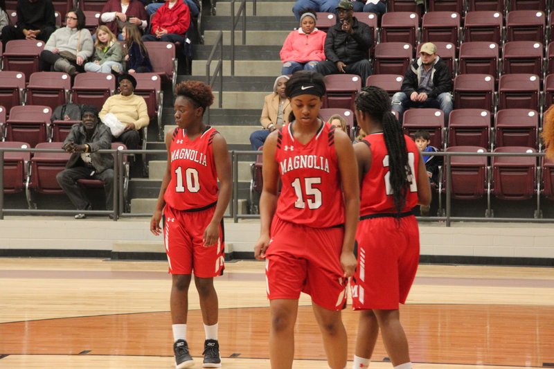 Magnolia’s Jadda Purifoy (10), Kayleigh Sneed (15) and another Lady Panther return to the court. The Lady Panthers will look to regain a share of the conference lead Tuesday night when they host the league-leading Camden Fairview Lady Cardinals. Tip-off at Panther Arena will follow a junior varsity boys’ game that begins at 5 p.m. On Friday, Magnolia will host Hamburg in another 4A Region 8 Conference contest.