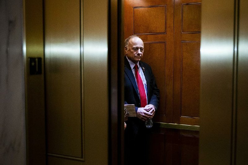 U.S. Rep. Steve King, R-Iowa, leaves the U.S. Capitol on Monday after meeting with House Minority Leader Kevin McCarthy. King was stripped of his committee assignments later Monday. 