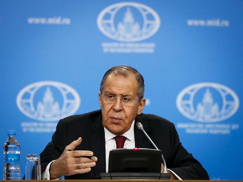 Russian Foreign Minister Sergey Lavrov speaks Wednesday about  his department’s 2018 accomplishments during his annual news  conference in Moscow. 