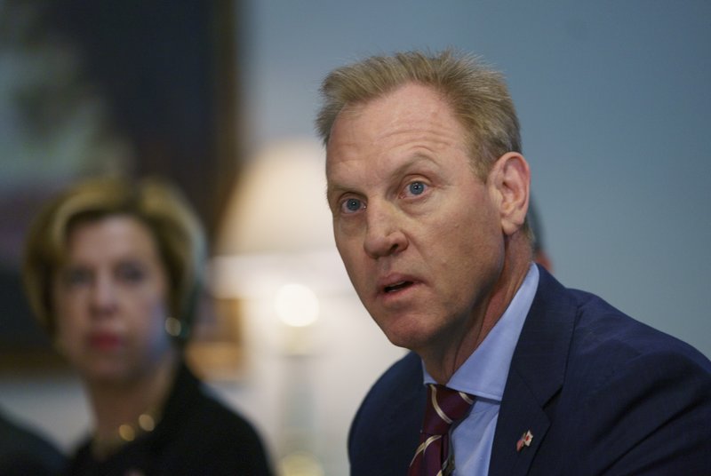 Acting Secretary of Defense Patrick Shanahan speaks at the beginning of a meeting with Japan's Defense Minister Takeshi Iwaya at the Pentagon, Wednesday, Jan. 16, 2019, about U.S. troops killed in an explosion while conducting a routine patrol in Syria. (AP Photo/Carolyn Kaster)