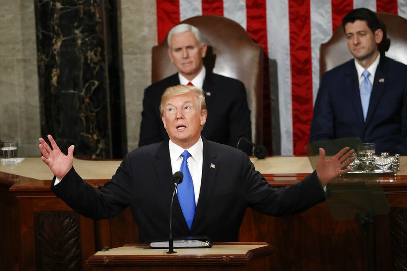FILE - In this Jan. 30, 2018 file photo, President Donald Trump delivers his State of the Union address to a joint session of Congress on Capitol Hill in Washington. (AP Photo/Pablo Martinez Monsivais)