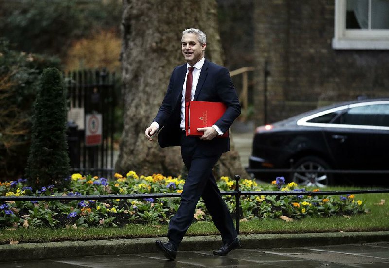 Stephen Barclay, the official overseeing Britain’s exit from the European Union, arrives Thursday at No. 10 Downing St. in London for a meeting with Prime Minister Theresa May.