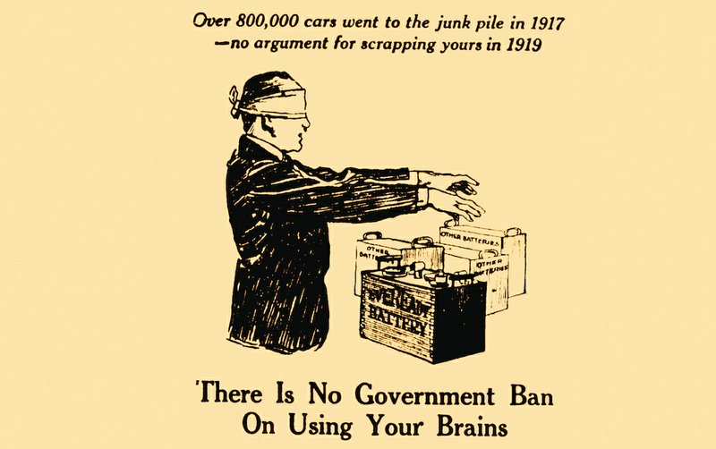 An ad in the Jan. 21, 1919, Arkansas Gazette for the Eveready battery dealerships in Arkansas, who advised car owners their cars weren't kaput just because the battery died. (Arkansas Democrat-Gazette)