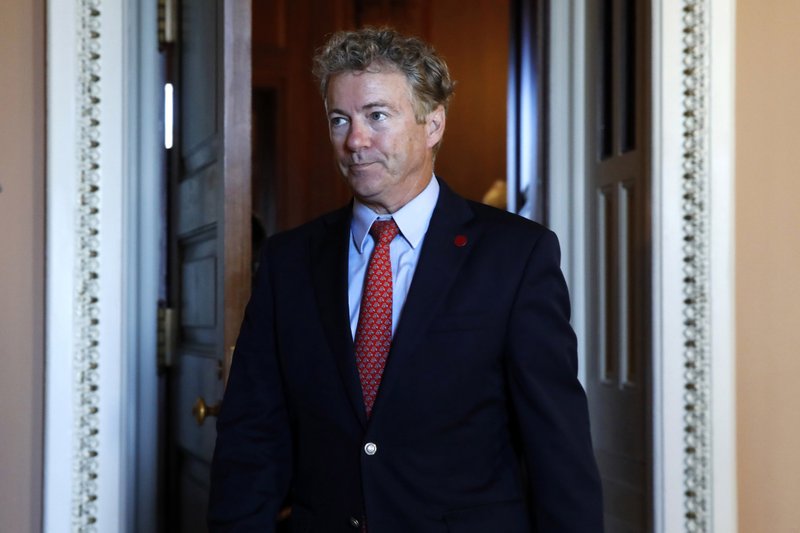 In this Sept. 26, 2018, file photo Sen. Rand Paul, R-Ky., leaves a meeting of Senate Republicans with Vice President Mike Pence on Capitol Hill in Washington. 