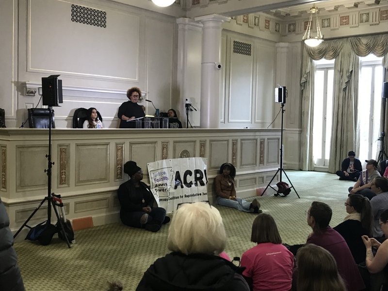 Pamela Merritt, founder of grassroots abortion access network Reproaction, addresses a crowd at the state's Ninth Annual Rally for Reproductive Justice, which took place inside the Arkansas State Capitol on Saturday.