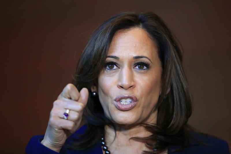 Sen. Kamala Harris, D-Calif., speaks to members of the media at her alma mater, Howard University, Monday, Jan. 21, 2019 in Washington, following her announcement earlier in the morning that she will run for president. Harris, a first-term senator and former California attorney general known for her rigorous questioning of President Donald Trump's nominees, entered the Democratic presidential race on Monday. Vowing to "bring our voices together," Harris would be the first woman to hold the presidency and the second African-American if she succeeds. (AP Photo/Manuel Balce Ceneta)