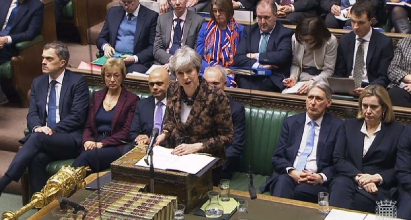 Britain’s Prime Minister Theresa May makes a statement to members of Parliament on Monday in the House of Commons in London. 