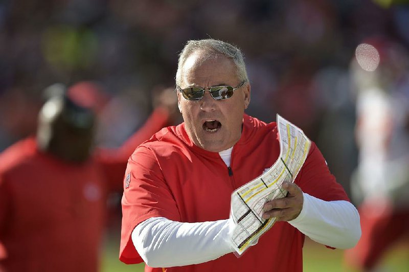 This Nov. 4, 2018, file photo shows Kansas City Chiefs defensive coordinator Bob Sutton walking on the sideline during an NFL football against the Cleveland Browns in Cleveland. The Chiefs have fired Sutton after a second-half collapse in the AFC championship game, including an overtime period in which Kansas City failed to stop the New England Patriots on what turned out to be the only possession. 