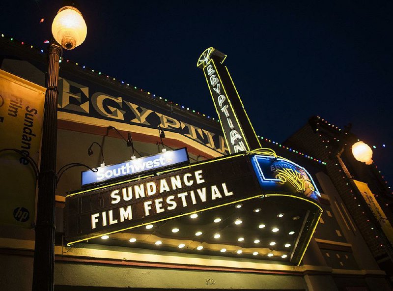 In this file photo, the marquee of Park City, Utah’s Egyptian Theatre is lit up for the first night of the Sundance Film Festival. The festival kicked off Thursday night. 