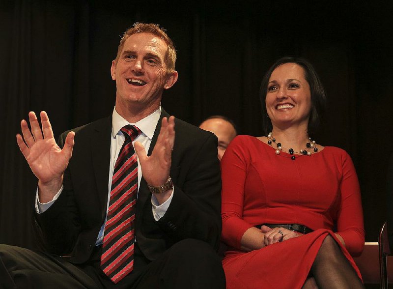 FILE — Wendy Anderson (right) is shown in this file photo with her husband Arkansas State football coach Blake Anderson.