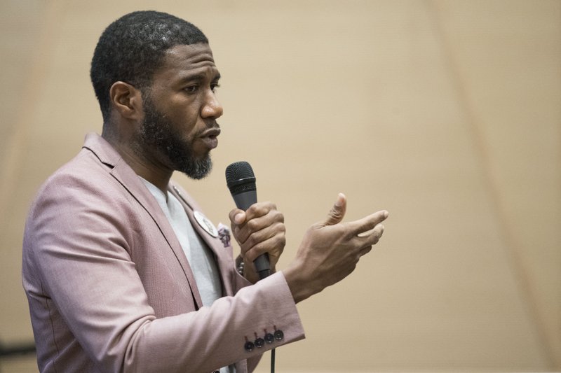 In this Wednesday, Jan. 16, 2019, photo Jumaane Williams speaks during a public advocate candidate's forum at the The Lesbian, Gay, Bisexual &amp; Transgender Community Center in New York. Williams in considered one of the front runners in the contest to fill the New York City public advocate position vacated by Letitia James after she left to become the New York Attorney General. (AP Photo/Mary Altaffer)