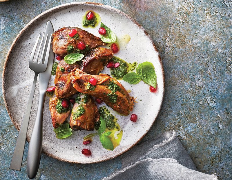 Lamb With Pomegranate and Cilantro-Mint Sauce Photo by Caitlin Bensel (Oxmoor House)