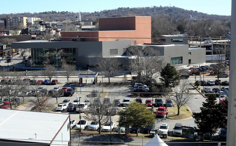 NWA Democrat-Gazette/DAVID GOTTSCHALK Fayetteville City Council members on Tuesday saw final concept drawings for the Cultural Arts Corridor, which would see the Walton Arts Center parking lot transformed into a civic space.