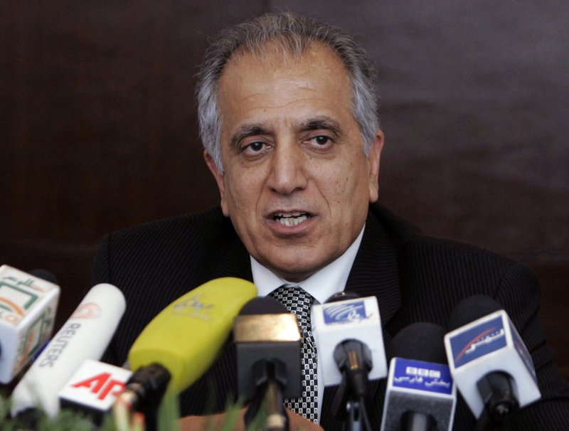 In this March 13, 2009, file photo, Zalmay Khalilzad, special adviser on reconciliation, speaks during a news conference in Kabul, Afghanistan.  U.S. envoy Zalmay Khalilzad said Saturday, Jan. 26, 2019,  that "significant progress" was made during lengthy talks with the Taliban in Qatar and that he was traveling to Afghanistan for more discussions aimed at ending the country's destructive 17-year war. 