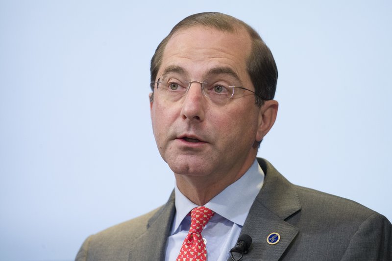 In this Oct. 26, 2018, file photo Health and Human Services Secretary Alex Azar speaks about proposed reforms to Medicare Part B drug pricing policies at the Brookings Institute in Washington. (AP Photo/Alex Brandon, File)