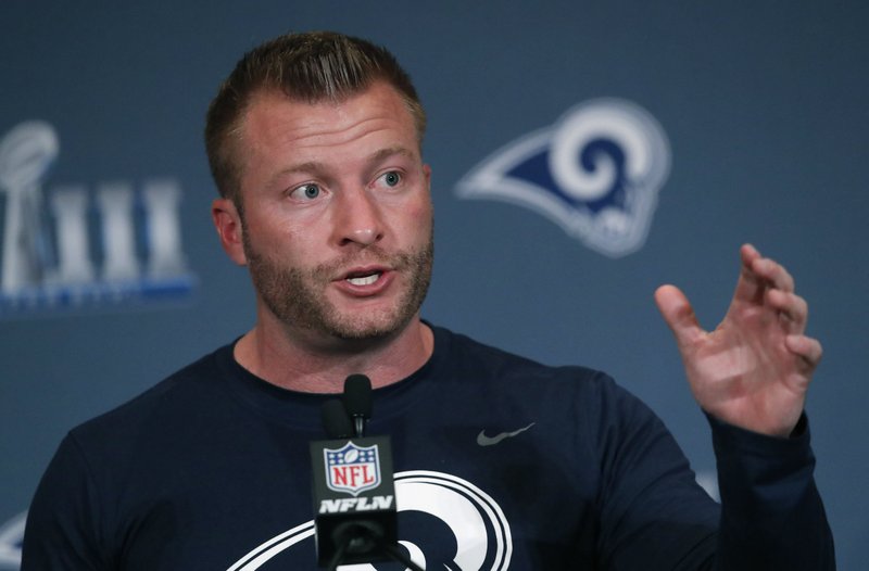 Los Angeles Rams head coach Sean McVay speaks to reporters during a news conference for the NFL Super Bowl 53 football game against the New England Patriots Tuesday, Jan. 29, 2019, in Atlanta. 