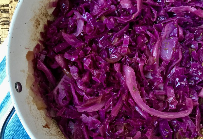 Rotkohl — braised red cabbage with onion, apple, vinegar and a touch of sugar.