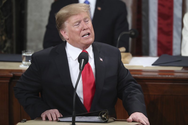 President Donald Trump delivers his State of the Union address to a joint session of Congress on Capitol Hill in Washington, Tuesday, Feb. 5, 2019. (AP Photo/Andrew Harnik)