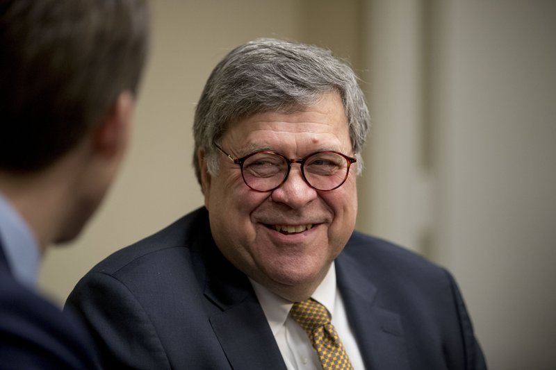 FILE - In this Jan. 29, 2019, file photo, Attorney General nominee Bill Barr, right, meets with Sen. Josh Hawley, R-Miss., a member of the Senate Judiciary Committee in Washington. The Senate Judiciary Committee is poised to approve Barr’s nomination to be attorney general, a vote that is likely to be mostly along party lines as Democrats have questioned how transparent Barr will be once special counsel Robert Mueller’s Russia investigation concludes. (AP Photo/Andrew Harnik, File)

