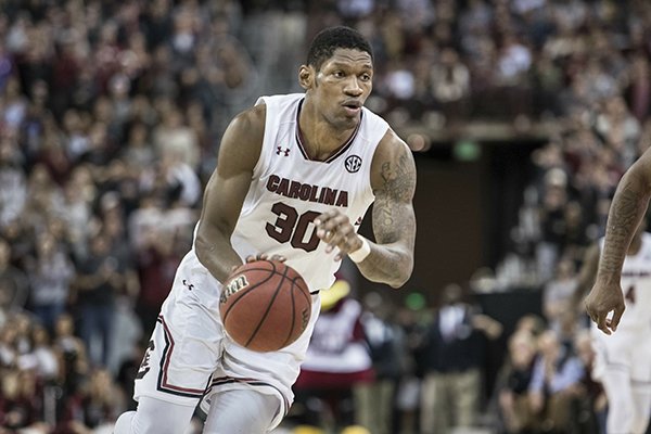 South Carolina forward Chris Silva (30) drives to the hoop during the second half of an NCAA college basketball game Tuesday, Jan. 22, 2019, in Columbia, S.C. South Carolina defeated Auburn 80-77. (AP Photo/Sean Rayford)

