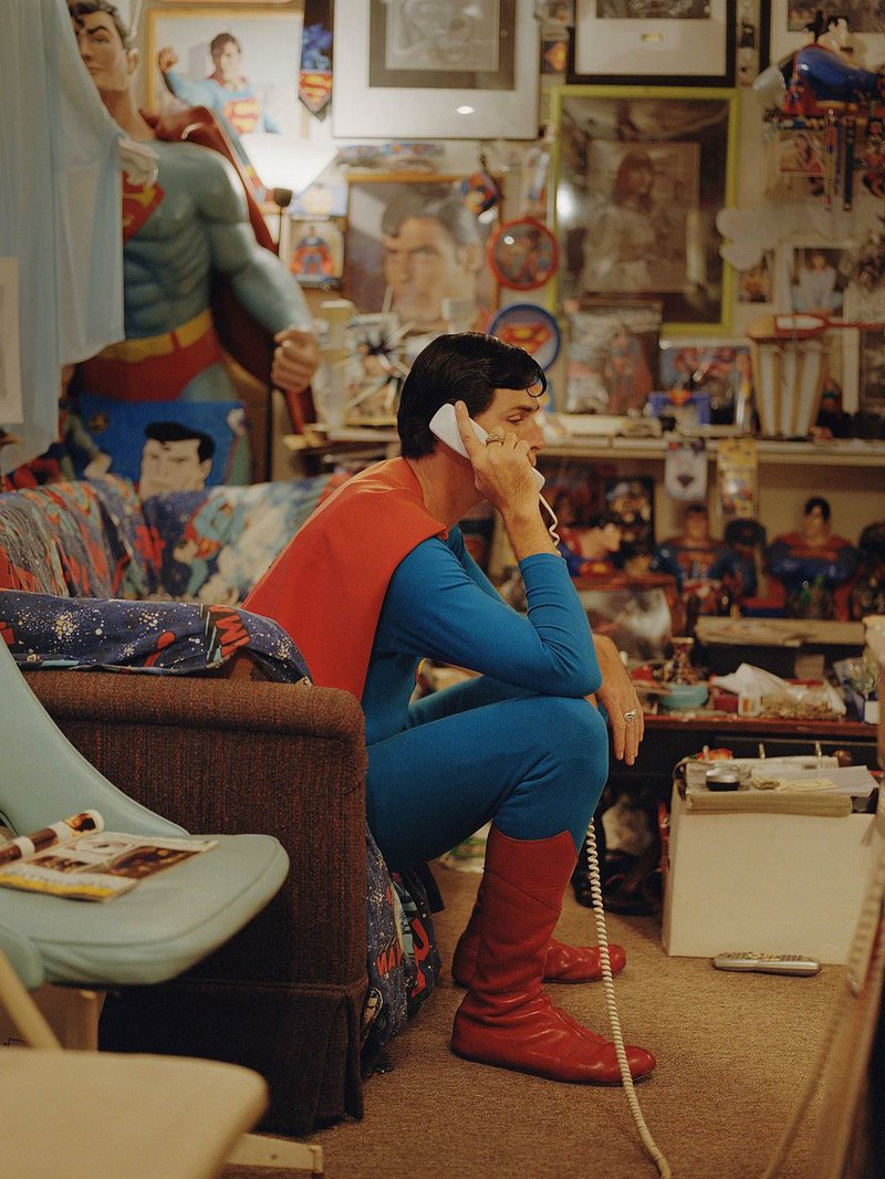 A section of “Men of Steel, Women of Wonder” includes large photographs by Siri Kaur of people impersonating actors Christopher Reeve as Superman and Lynda Carter as Wonder Woman. 