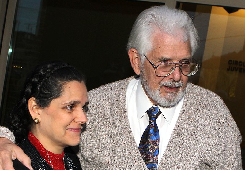 The Sentinel-Record/Richard Rasmussen CUSTODY CONTROVERSY: Michelle Stanley, left, and her husband, Hal Stanley, talk to the media Jan. 21, 2015, following a custody hearing at the Garland County Courts Building.