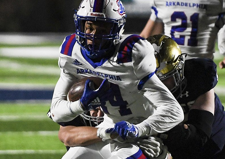 NWA Democrat-Gazette/Charlie Kaijo BADGER RUNNER: Arkadelphia High School running back Zion Hatley (24) carries the ball against Shiloh Christian during a Class 4A semi-final playoff football game Dec. 1, 2018, at Champions Stadium in Springdale. Hatley signed a letter of intent Wednesday to play football at the University of Central Arkansas.