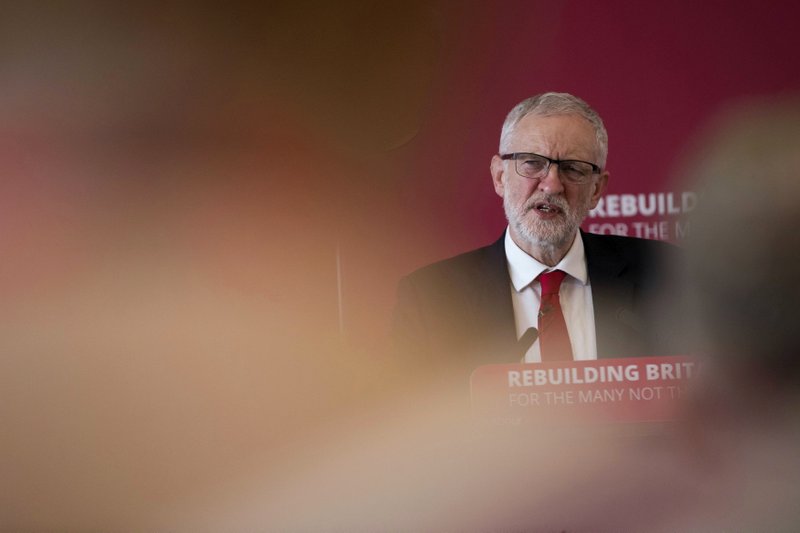 Britain's opposition Labour Party leader Jeremy Corbyn during a speech at a Labour local government conference in Warwick, England, Saturday Feb. 9, 2019. Britain is due to leave the European bloc on March 29. (Aaron Chown/PA via AP)