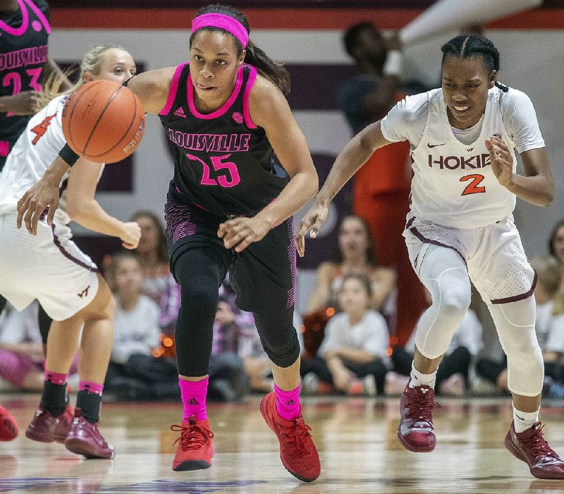 Louisville guard Asia Durr (25) scored 34 points to lead the No. 2 Cardinals to a 72-63 victory over Virginia Tech.