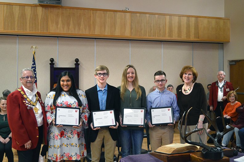 Submitted photo HONOREES: Hot Springs Elks Lodge No. 380 recently honored its Students of the Month for February. From left are ER Roy Frazier, Aalisha Bhaichand and Ryan Bird, from Lakeside High School, Elexys Gilbert and Brandon Bennett, from Lake Hamilton High School, and Estelle Sams, Scholarship Committee member.