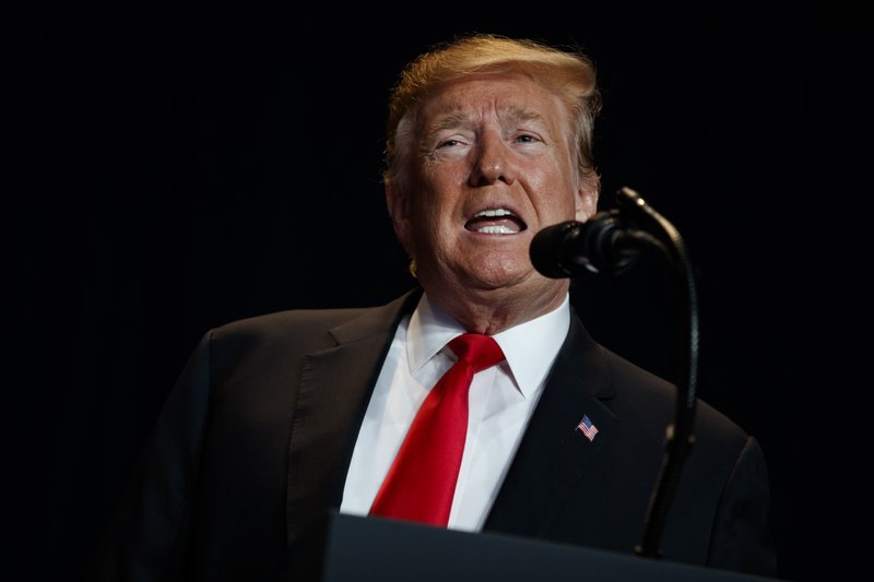 In this Feb. 7, 2019 photo, President Donald Trump speaks during the National Prayer Breakfast, in Washington. Trump is trying to turn the debate over a wall at the U.S.-Mexico border back to his political advantage as his signature pledge to American voters threatens to become a model of unfulfilled promises. Trump will hold his first campaign rally since November’s midterm elections in El Paso, Texas, on Monday. (AP Photo/ Evan Vucci)

