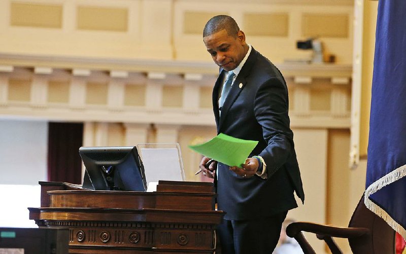 Virginia Lt. Gov. Justin Fairfax prepares to preside over the Senate session at the Capitol in Richmond, on Monday. 