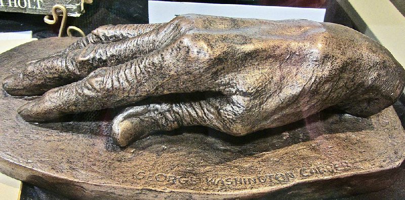 Exhibited at the University Museum and Cultural Center on the campus of University of Arkansas at Pine Bluff is a rare sculpture showing the hands of George Washington Carver 