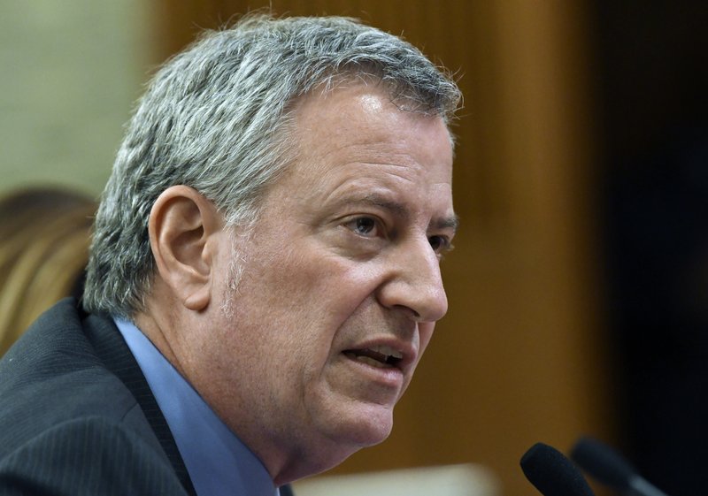 New York City Mayor Bill de Blasio testifies during a joint legislative budget hearing on local government Monday, Feb. 11, 2019, in Albany, N.Y. (AP Photo/Hans Pennink)