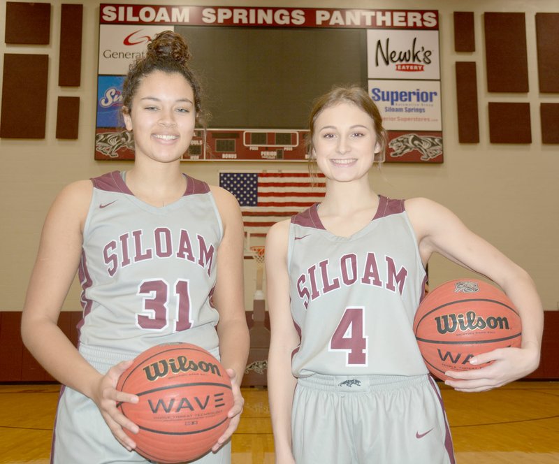 Graham Thomas/Hearld-Leader Siloam Springs seniors Emery Brown and Chloe Price want another trip to the state basketball tournament to end their high school careers. Brown and Price are the Lady Panthers' only seniors and have been playing with the varsity since their sophomore years.