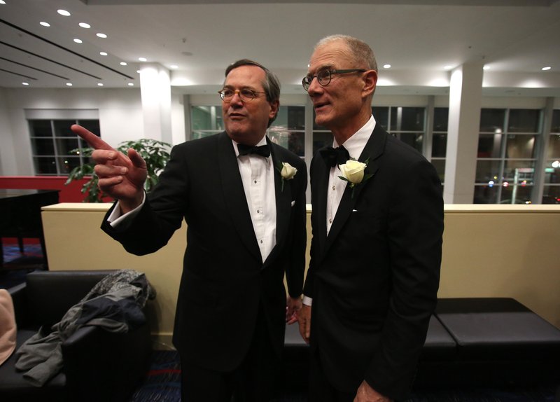 Warren Stephens (left) and Claiborne Deming (right) were inducted into the Sam M. Walton College of Business Arkansas Business Hall of Fame on Friday, Feb. 8, 2018, at the Statehouse Convention Center in Little Rock.

