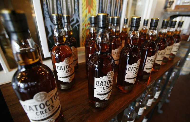 Catoctin Creek Distillery whiskey is displayed in a tasting room in Purcellville, Va. 