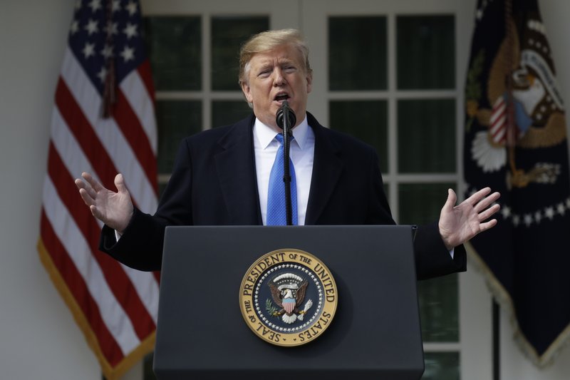 President Donald Trump speaks during an event in the Rose Garden at the White House to declare a national emergency in order to build a wall along the southern border, Friday, Feb. 15, 2019, in Washington. (AP Photo/ Evan Vucci)

