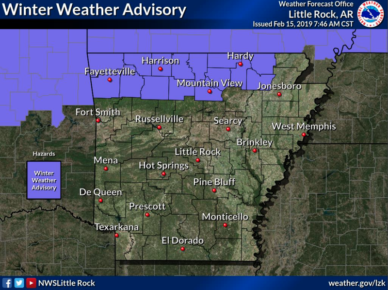 The counties in purple are under a winter weather advisory until midnight.