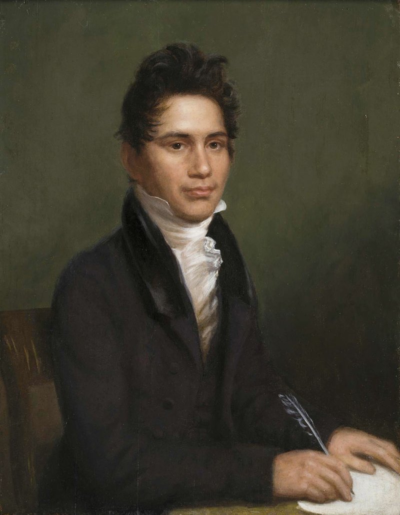 Courtesy Crystal Bridges Museum of American Art in Bentonville, Ark.; photography by Edward C. Robison III This "Portrait of John Ridge," an 1825 oil on panel (171/2 by 131/2 inches) by Charles Bird King, will be the topic of a gallery conversation at 6 p.m. Feb. 21 at Crystal Bridges Museum of American Art in Bentonville. The event is one of several surrounding a reading of Mary Kathryn Nagle's play, "Sovereignty." The playwright is the great-great-great-granddaughter of John Ridge.