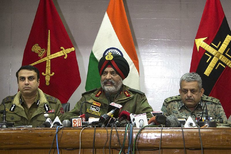 Lt. Gen. K.J.S. Dhillon (center), a senior Indian military official in Kashmir, said Tuesday that his forces had killed the chief of the Jaish-e-Mohammed militant group behind last week’s suicide bombing. 