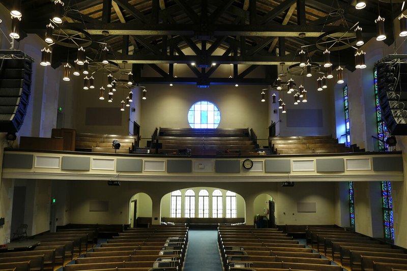 This Tuesday, Feb. 12, 2019 photo shows the sanctuary at the Glide Memorial United Methodist Church in San Francisco. The United Methodist Church convenes its top legislative assembly Saturday, Feb. 23, 2019, for a high-stakes four-day meeting likely to determine whether America's second-largest Protestant denomination will fracture due to long-simmering divisions over same-sex marriage and the ordination of LGBT clergy. (AP Photo/Eric Risberg)